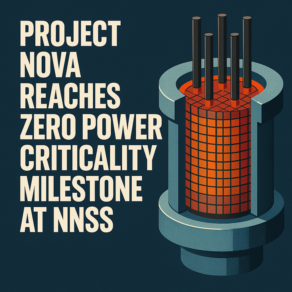 Project NOVA Reaches Zero Power Criticality Milestone at NNSS: A Major Step Forward for Advanced Nuclear Energy