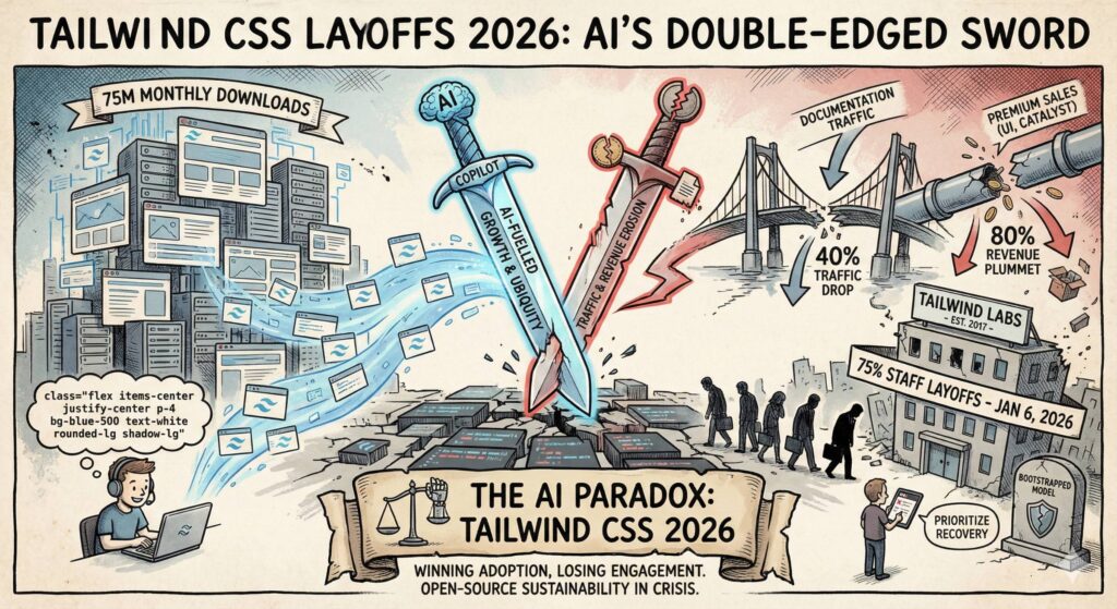 Tailwind CSS Layoffs 2026: AI's Double-Edged Sword Causes 75% Staff Cuts at Tailwind Labs
